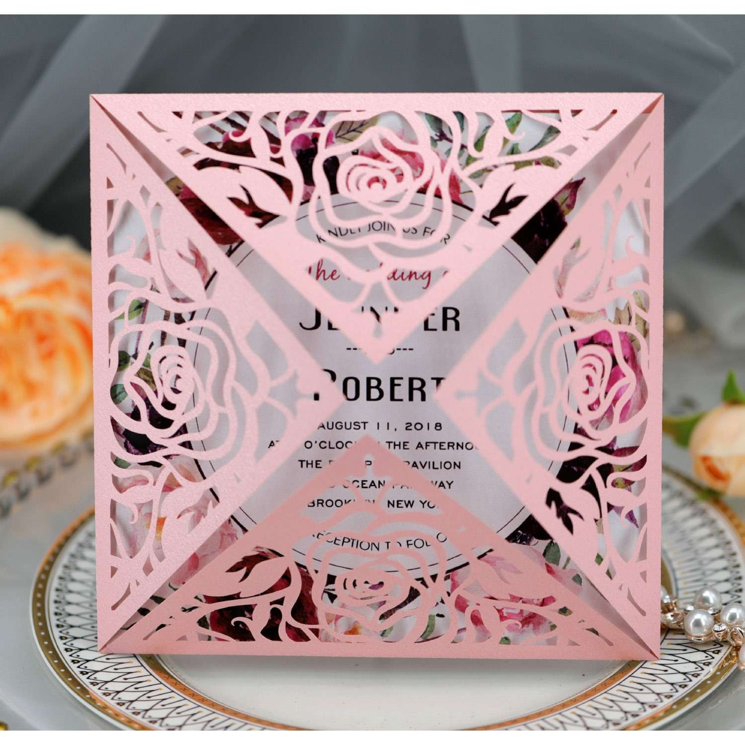 Valentine's Day Greeting Card Rose Card Laser Cut Invitation Wedding Invitation Personalized Custom